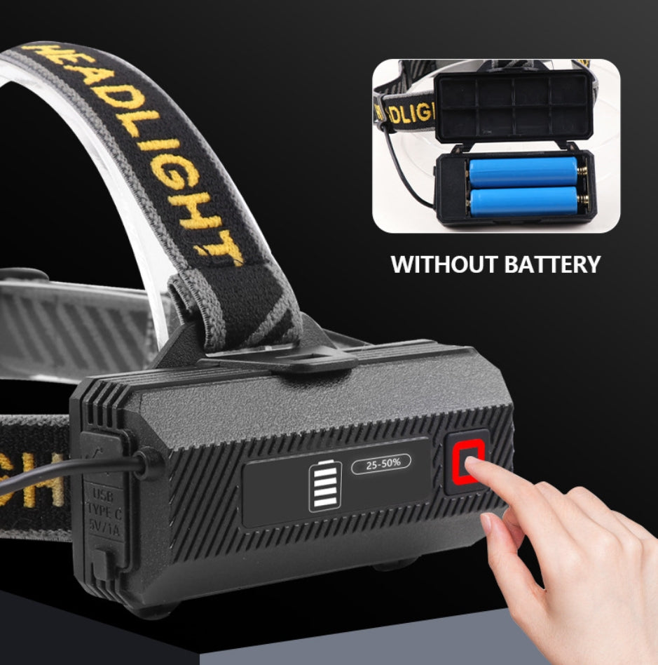 Linterna frontal LED para acampar al aire libre, 30 W, superbrillante, recargable, para deportes, con ángulo ajustable de 90°, resistente al agua
