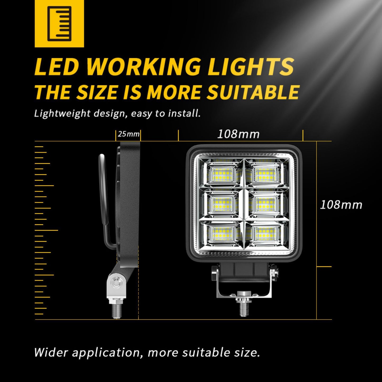 Barra de luz LED de trabajo de alta potencia, 144 W, foco cuadrado, luz DRL para automóvil, barra LED para todoterrenos, SUV, ATV, camiones, excavadoras