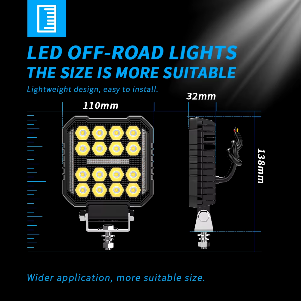 New 4inch Led 4X4 Square Spotlight 16LED Work Light For Truck Led Working Lights Black cover Led Square Headlights