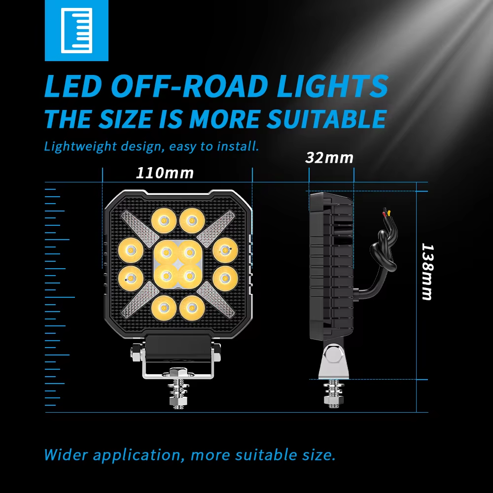 New 4Inch Led 4X4 Square Spotlight 12LED White+Amber DRL For Trucks Off-road Vehicle ATV SUV UTV 4WD Jeep Boat