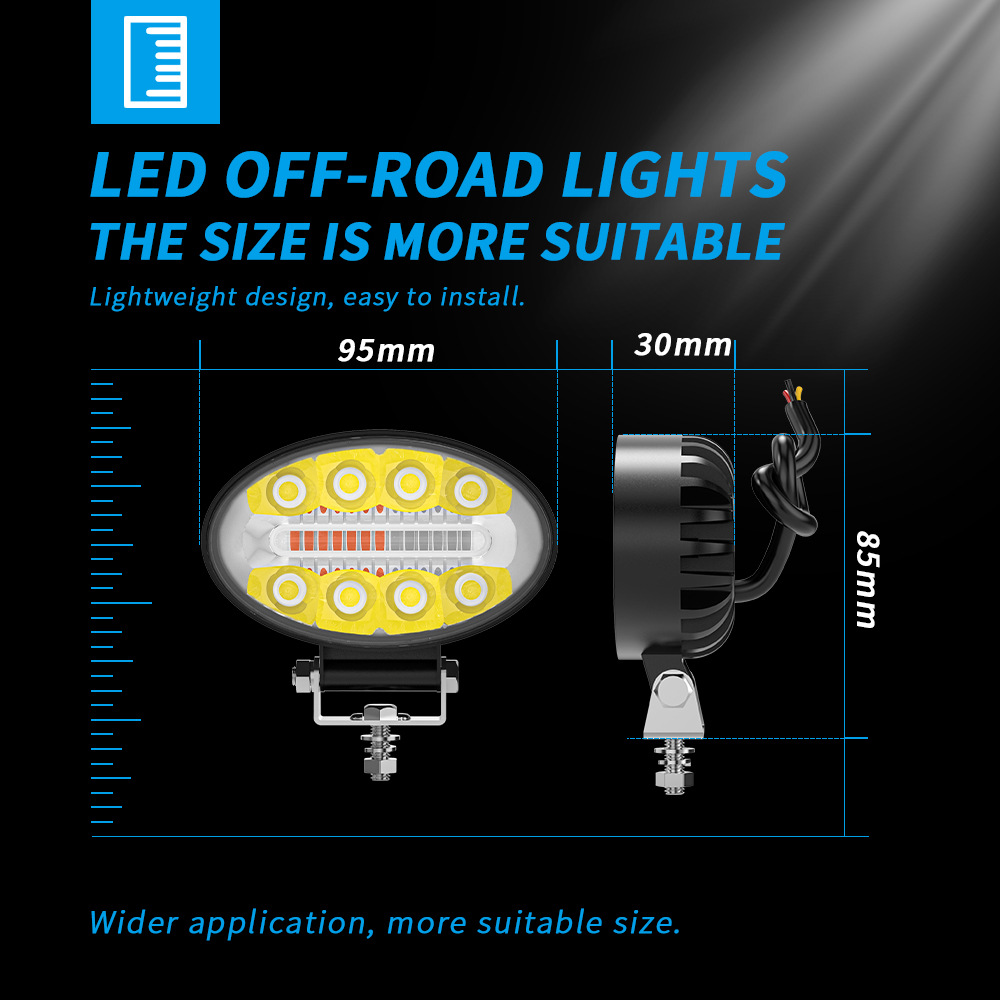 Oval 8LED Car Work Light Spotlight Truck Engineering Overhaul lamp Off-Road Auxiliary Light 6000K 11W Car Light Bar