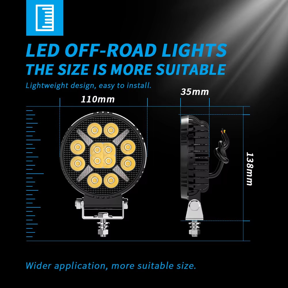 New 4Inch Led 4X4 Round Spotlight 12LED White+Amber DRL For Trucks Off-road Vehicle ATV SUV UTV 4WD Jeep Boat