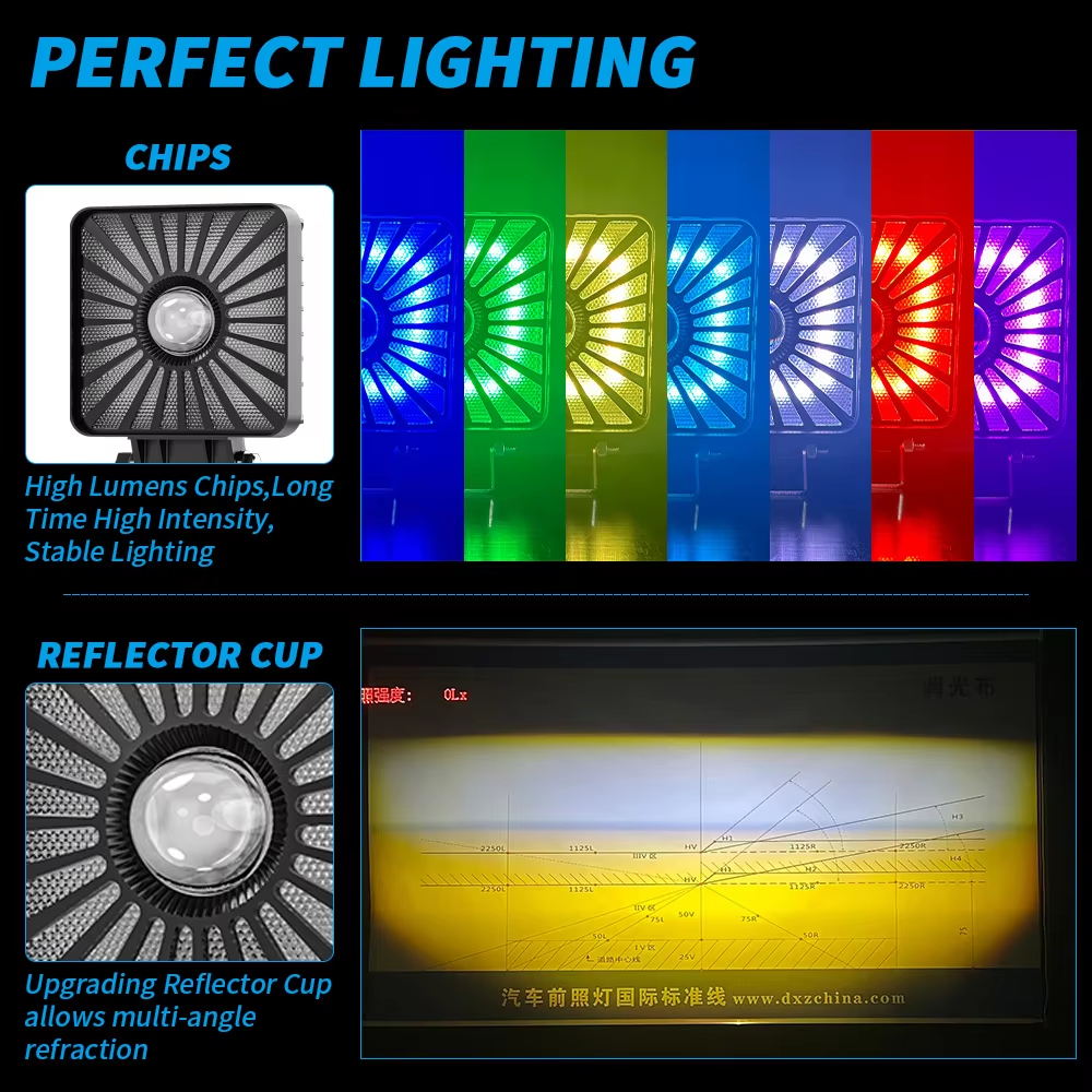 New Design Square LED Strobe Light Motorcycle Spotlight RGB 35W Work Light For Off-road Motorcycle Electric Vehicle Forklift