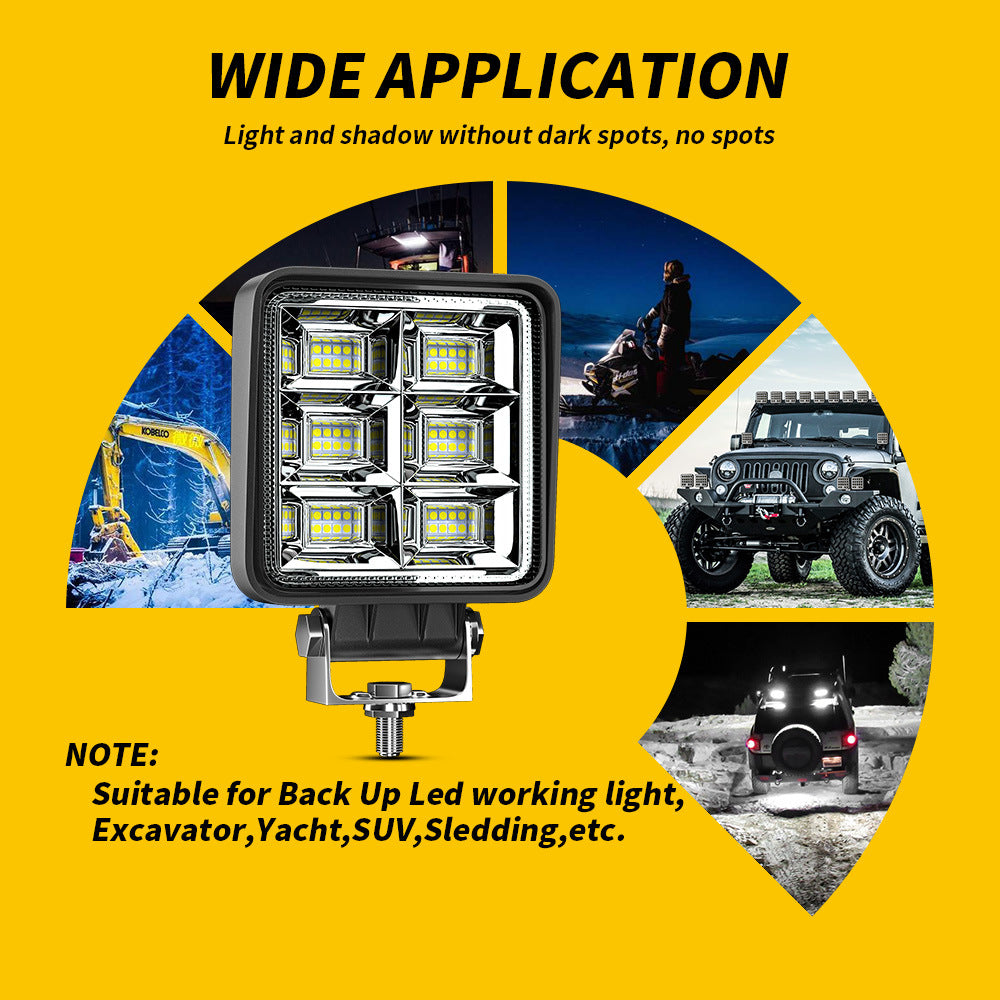 Barra de luz LED de trabajo de alta potencia, 144 W, foco cuadrado, luz DRL para automóvil, barra LED para todoterrenos, SUV, ATV, camiones, excavadoras