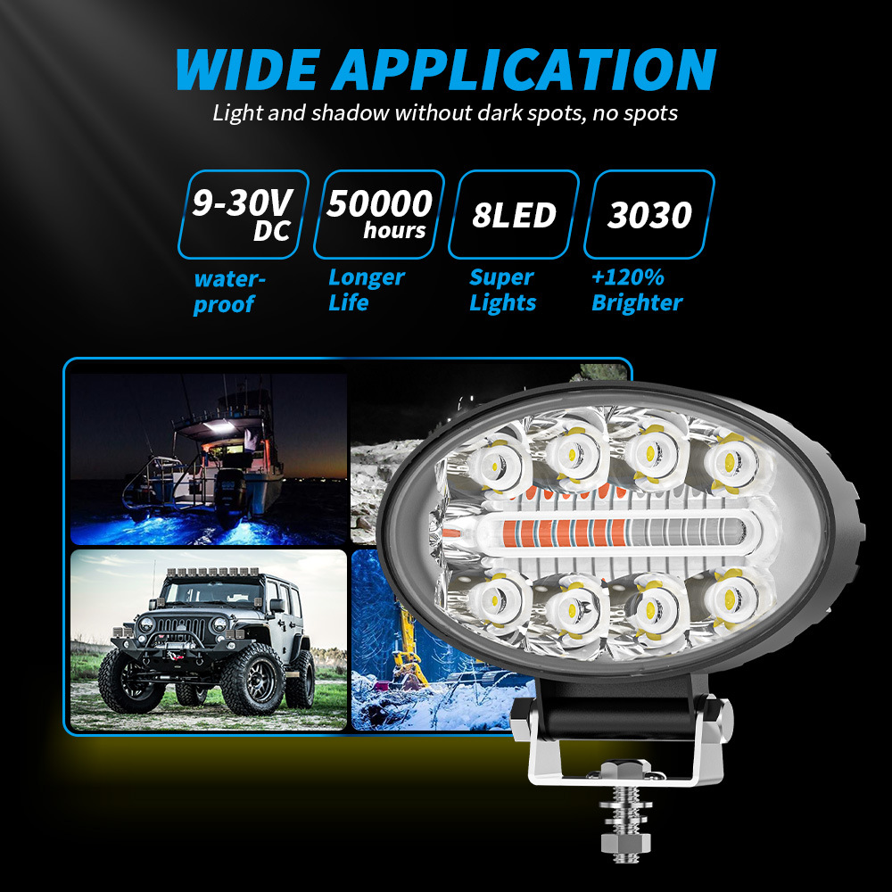 Oval 8LED Car Work Light Spotlight Truck Engineering Overhaul lamp Off-Road Auxiliary Light 6000K 11W Car Light Bar