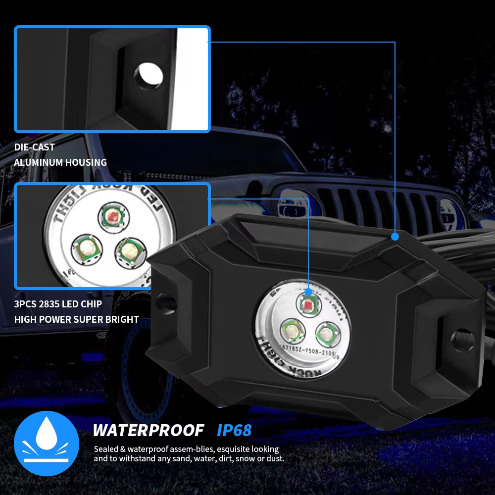 RGB LED Rock Light APP Control Music Neon Car Underglow Chassis Light for Offroad Truck SUV ATV Boat 12V