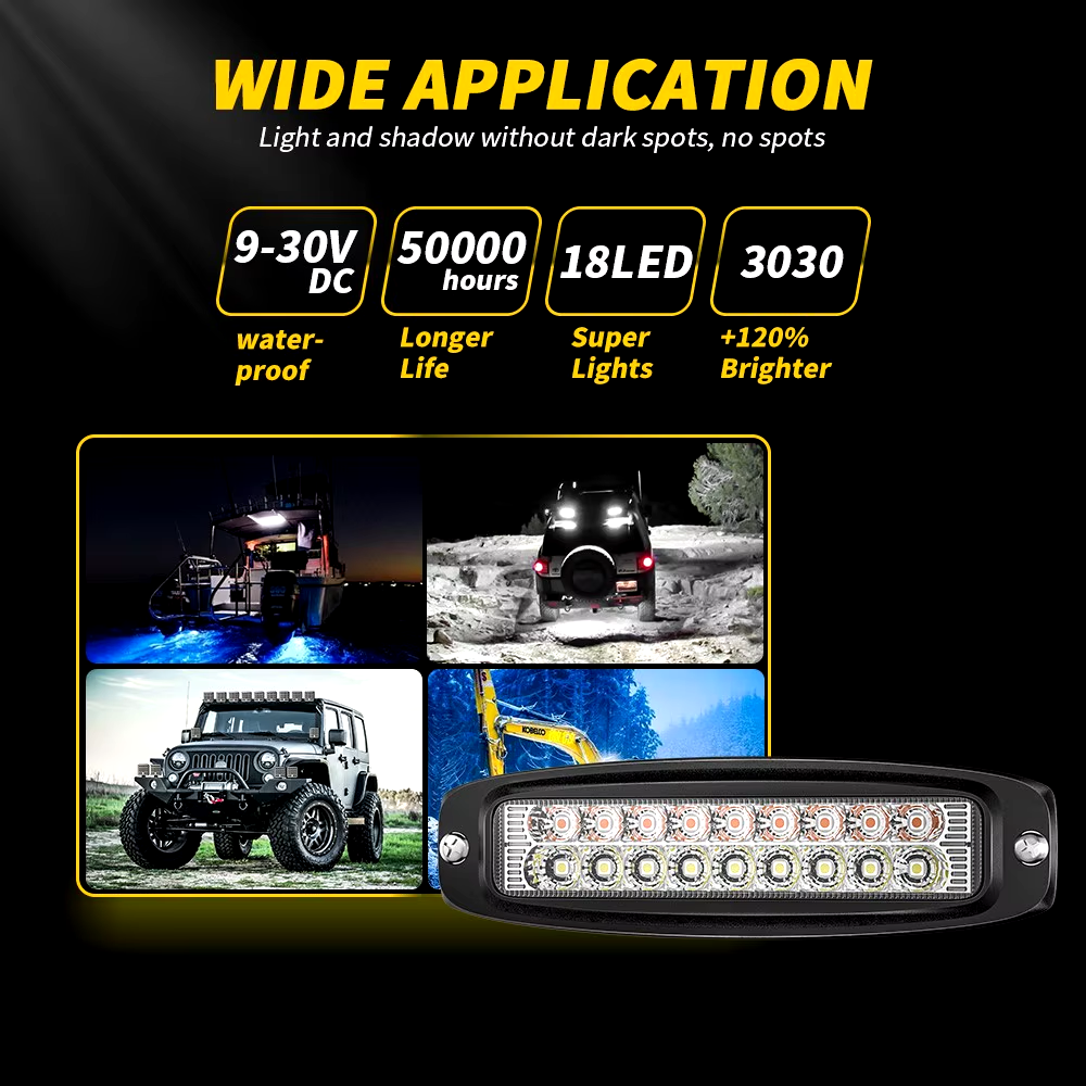 Off road Led Bar Worklight Pods Flush Mount Working Light 18W 7 Inch Combo Lighting for Vehicle Moto Tractor Car Running DRL