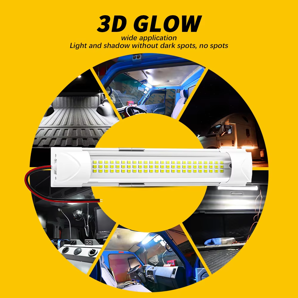 Car Interior Light Strip Bar 12V 72 LED White Light Tube with ON/OFF Switch for Van Lorry Truck RV Caravan Indoor Ceiling Light