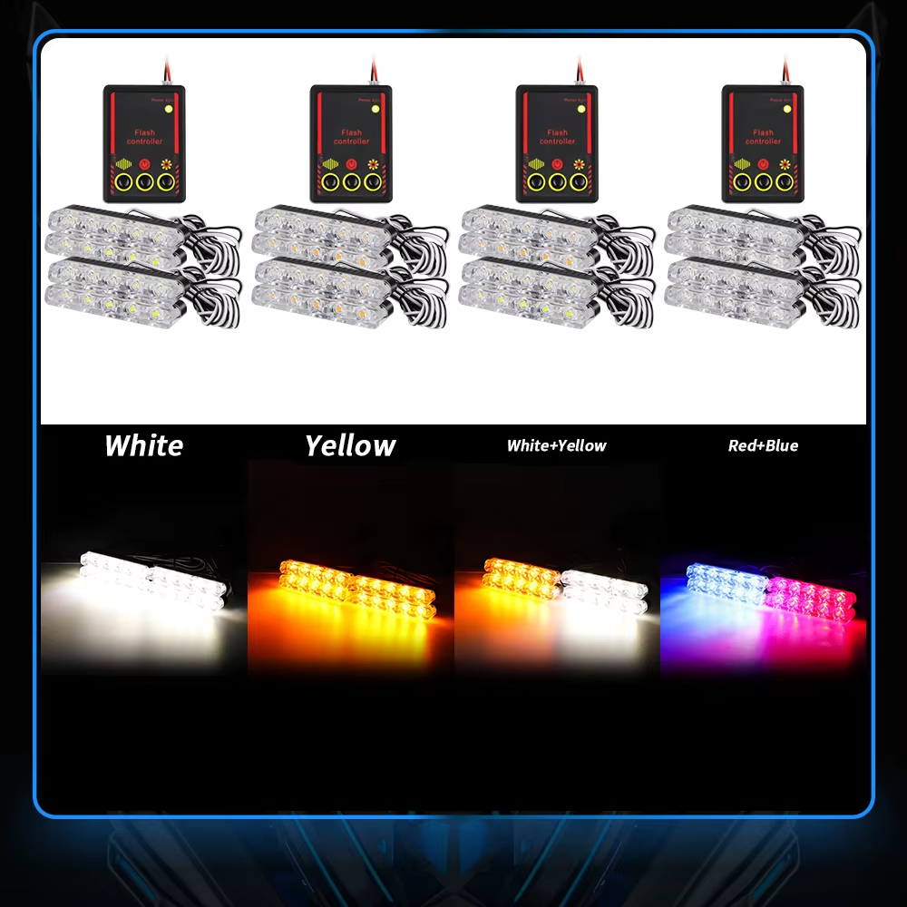 4 In 1 Red Blue Emergency Strobe Lights Police Strobe Lights 12V With Wireless Remote Control Flash Grille Light