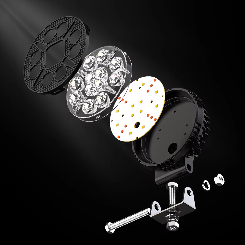 New 4Inch Led 4X4 Round Spotlight 12LED White+Amber DRL For Trucks Off-road Vehicle ATV SUV UTV 4WD Jeep Boat