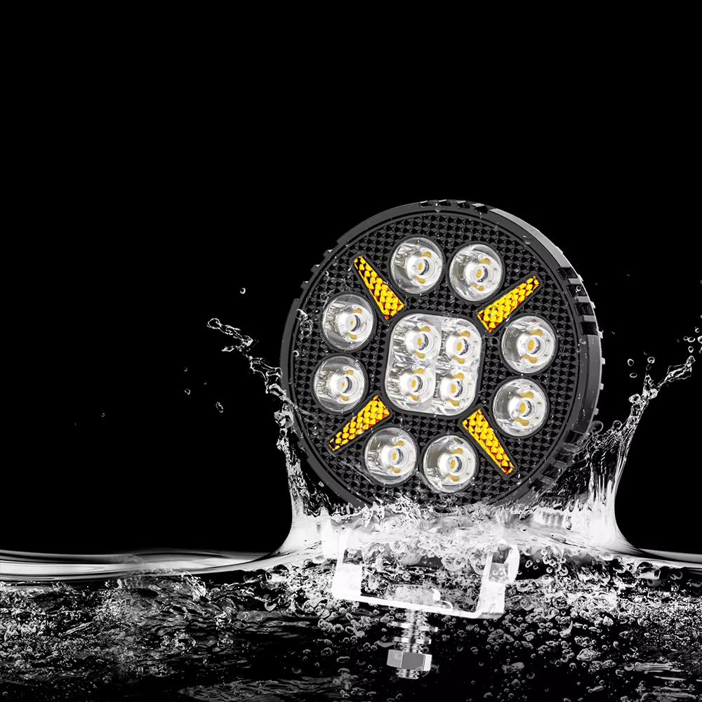 New 4Inch Led 4X4 Round Spotlight 12LED White+Amber DRL For Trucks Off-road Vehicle ATV SUV UTV 4WD Jeep Boat