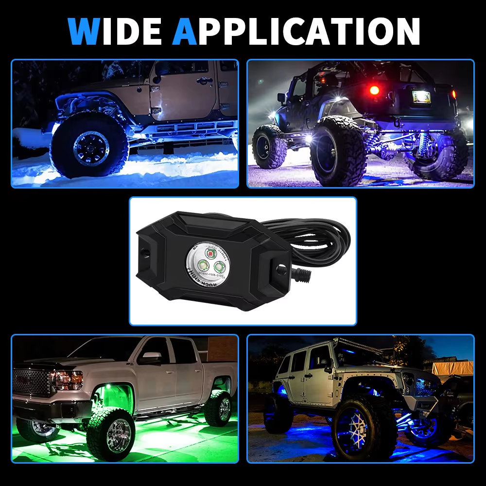 RGB LED Rock Light APP Control Music Neon Car Underglow Chassis Light for Offroad Truck SUV ATV Boat 12V