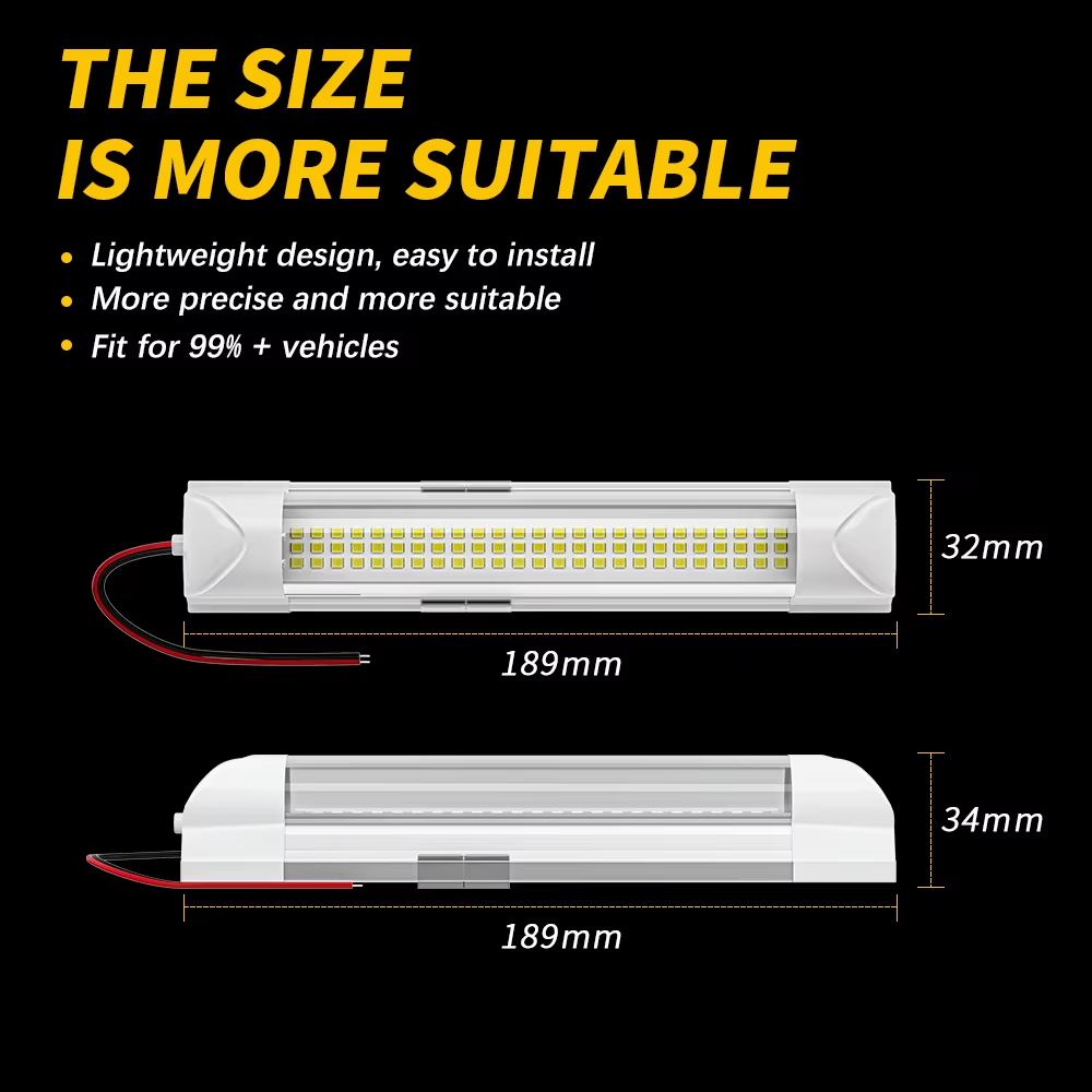 Car Interior Light Strip Bar 12V 72 LED White Light Tube with ON/OFF Switch for Van Lorry Truck RV Caravan Indoor Ceiling Light