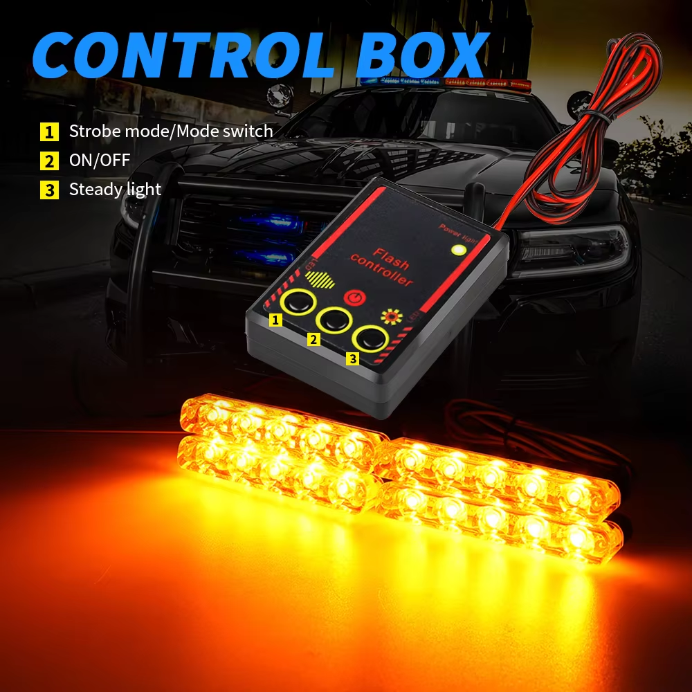 4 In 1 Red Blue Emergency Strobe Lights Police Strobe Lights 12V With Wireless Remote Control Flash Grille Light