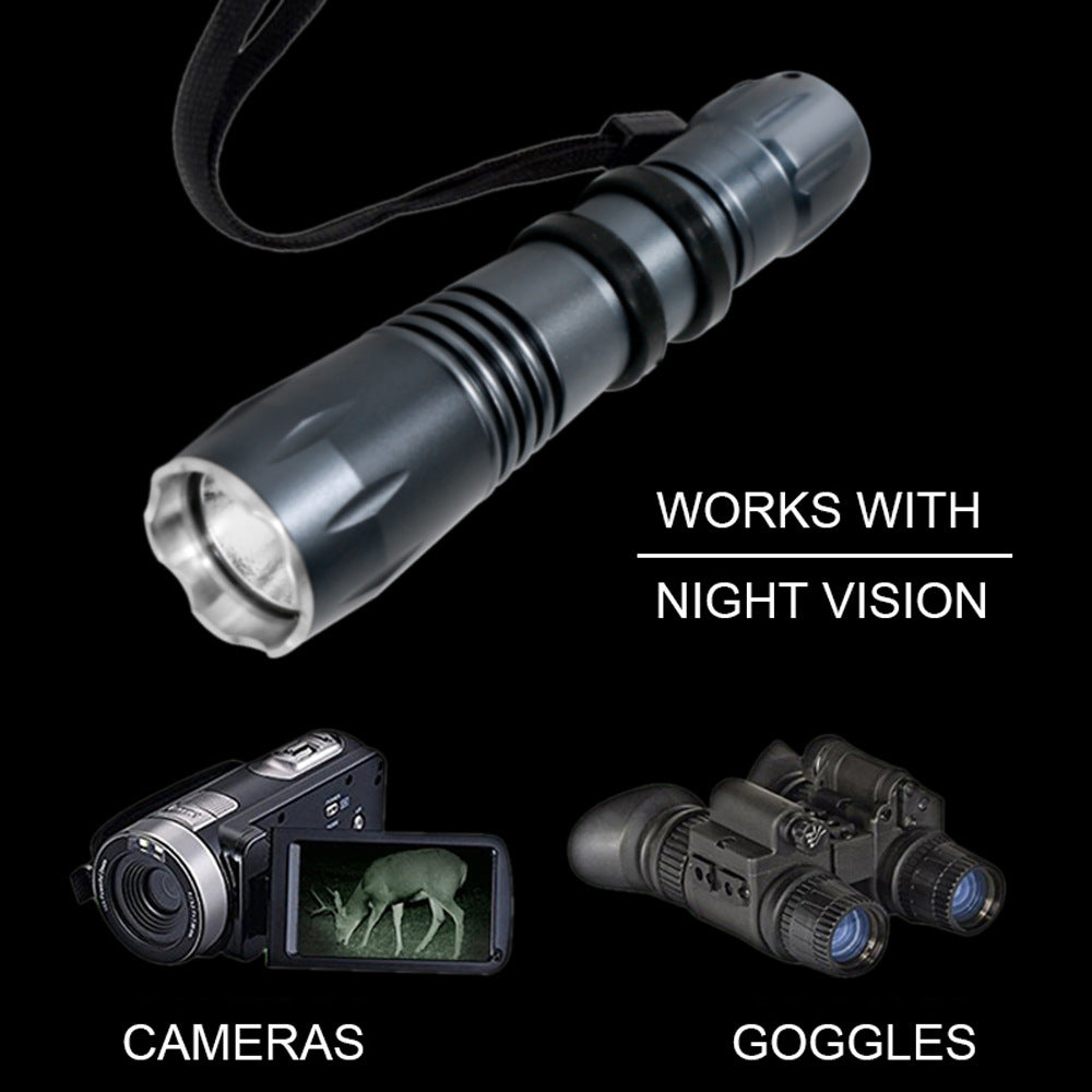 Linterna infrarroja, linterna LED con lente para equipos de visión nocturna, iluminador infrarrojo con zoom de enfoque rápido, con interruptor de atenuación