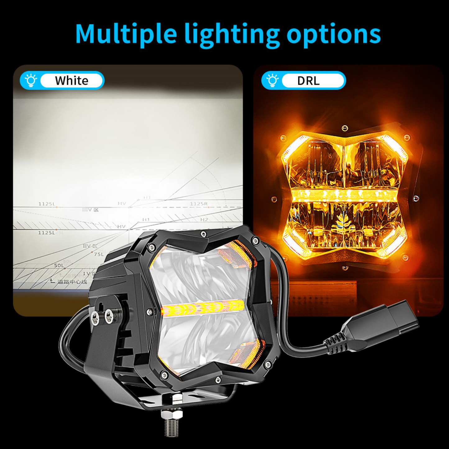 Newest 5 Inch Cube Spot Driving Beam with Amber Backlit Off Road Led Ditch Light for Tacoma for 4runner