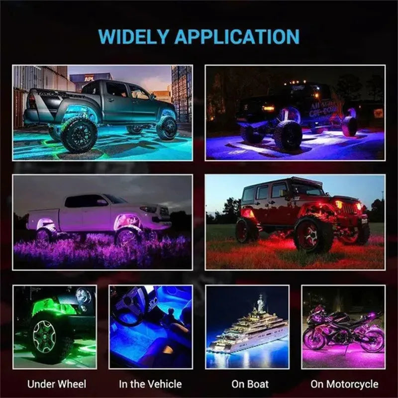 RGB LED Rock Light APP Control Music Neon Car Underglow Chassis Light for Offroad Truck SUV ATV Boat 12V