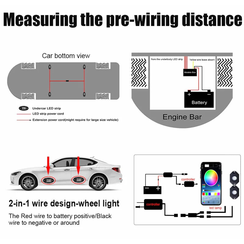 RGB LED Rock Light APP Control Music Neon Car Underglow Chassis Light for Offroad Truck SUV ATV Boat 12V