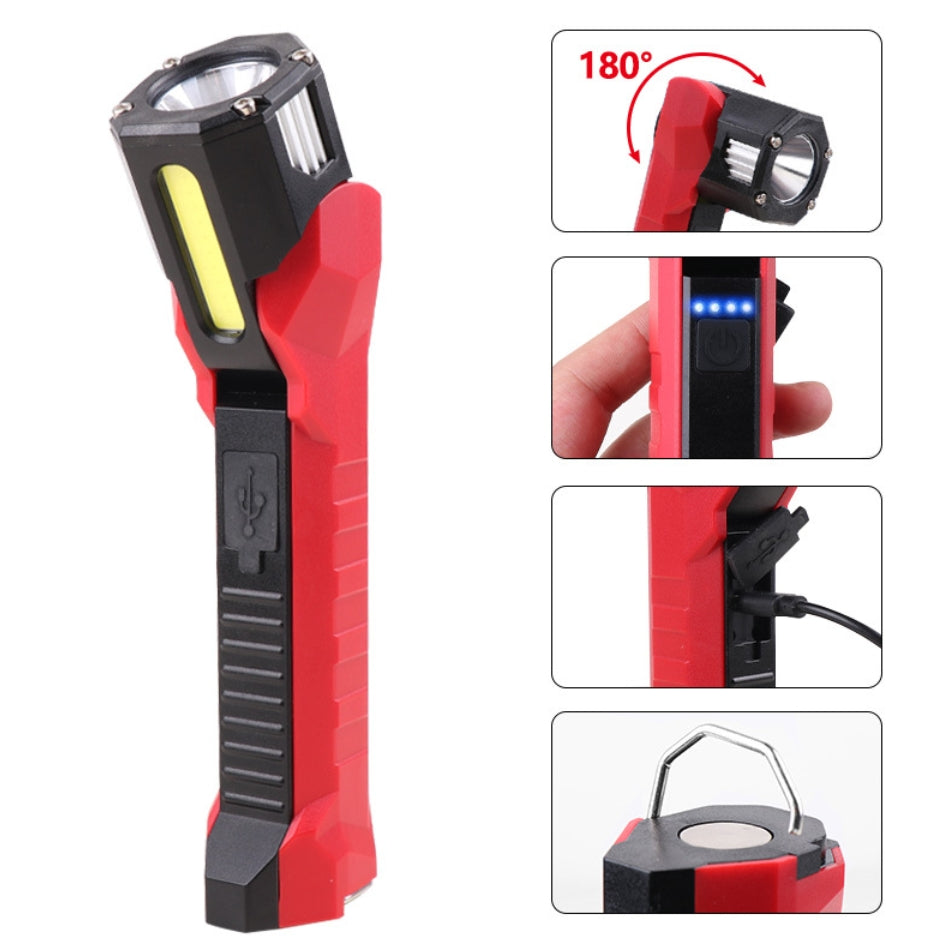 Rechargeable Work Light, Red & Black Plastic 1200 Lumens Magnetic Work Light With 160° Rotate Design