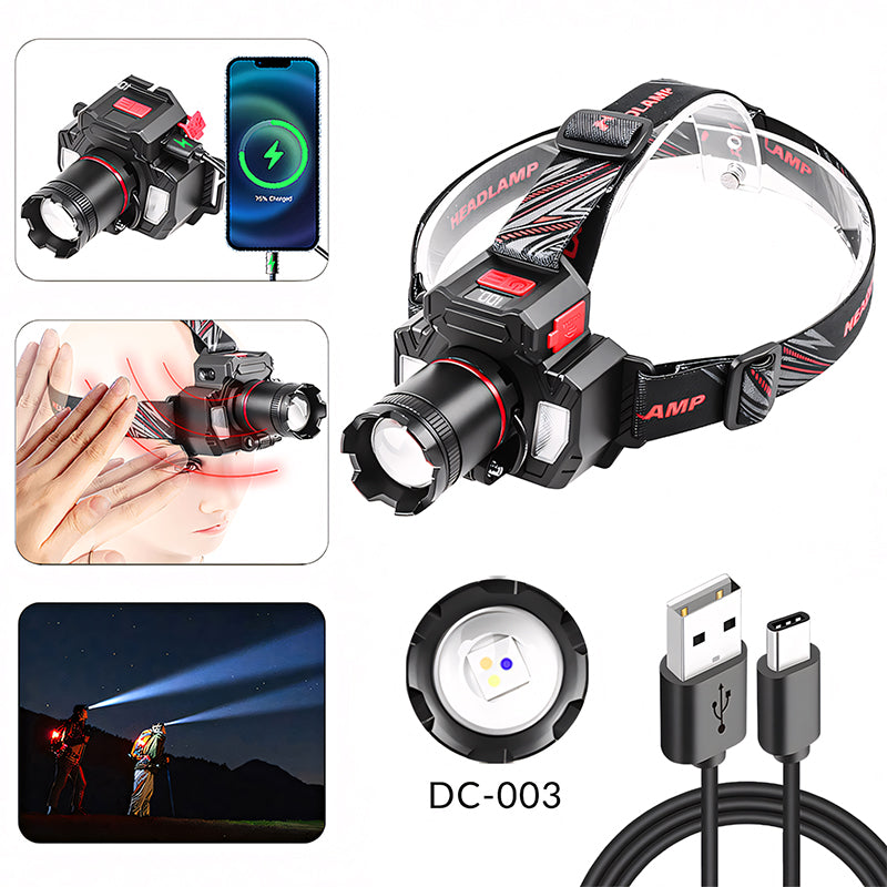 Smart Induction White Light LED Headlight Zoom USB Charging Sensor LED Headlamp Outdoor Multi-Function Head Torch Lantern Lamps