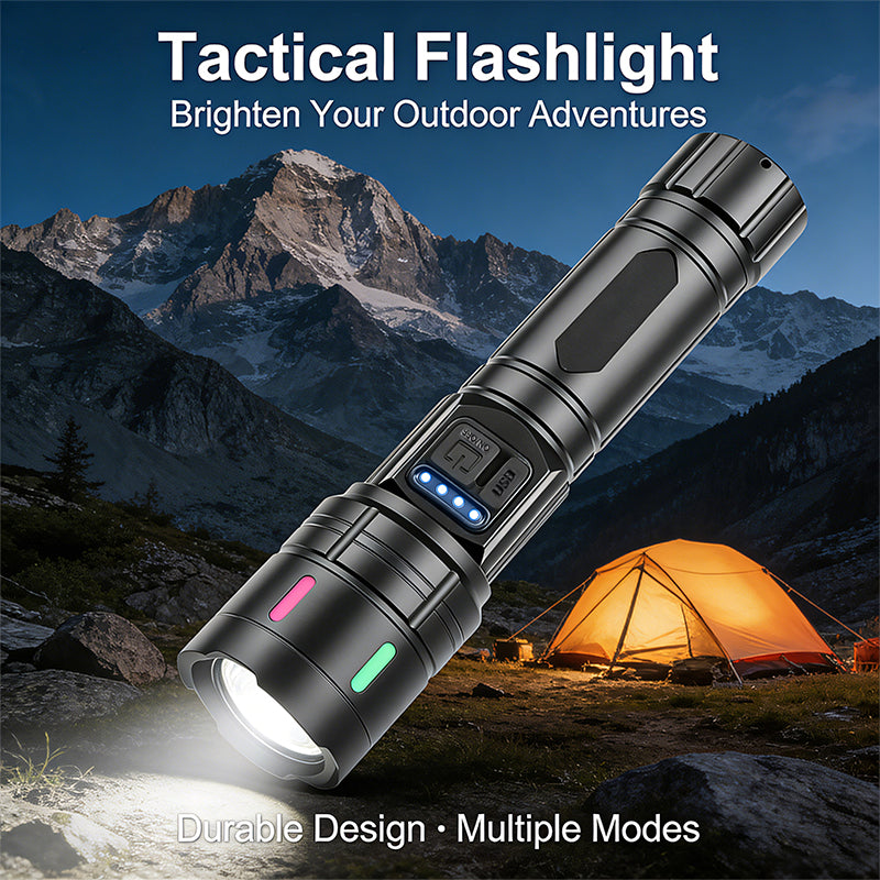 Zoomable 30W Flashlight 2000LM IP44 Aluminum Alloy Type-C Rechargeable Tactical Torch Battery Display Long Rang Flashlight 1114