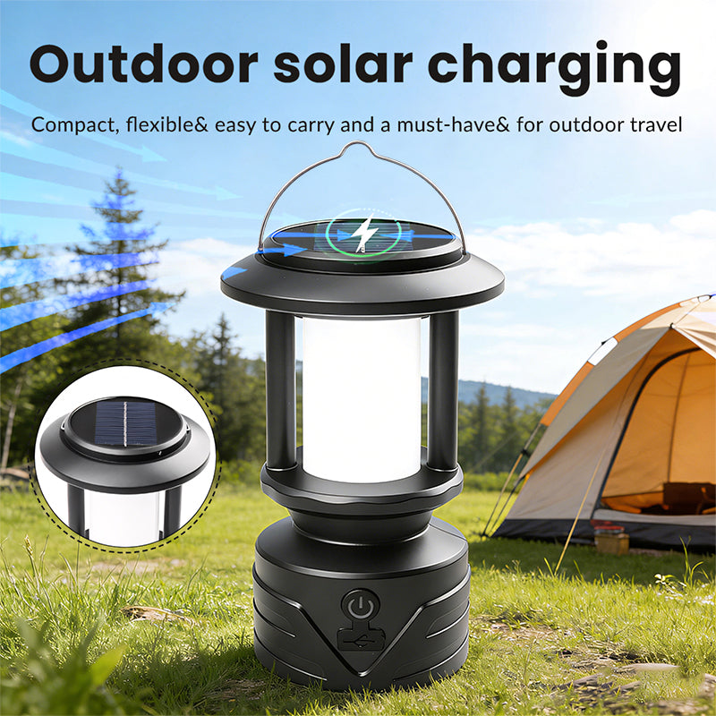 Solar USB Rechargeable Multifunctional Camping Light with Hook Retro Lantern Outdoor Table Lamp for Camp Tent Dinner SL-014