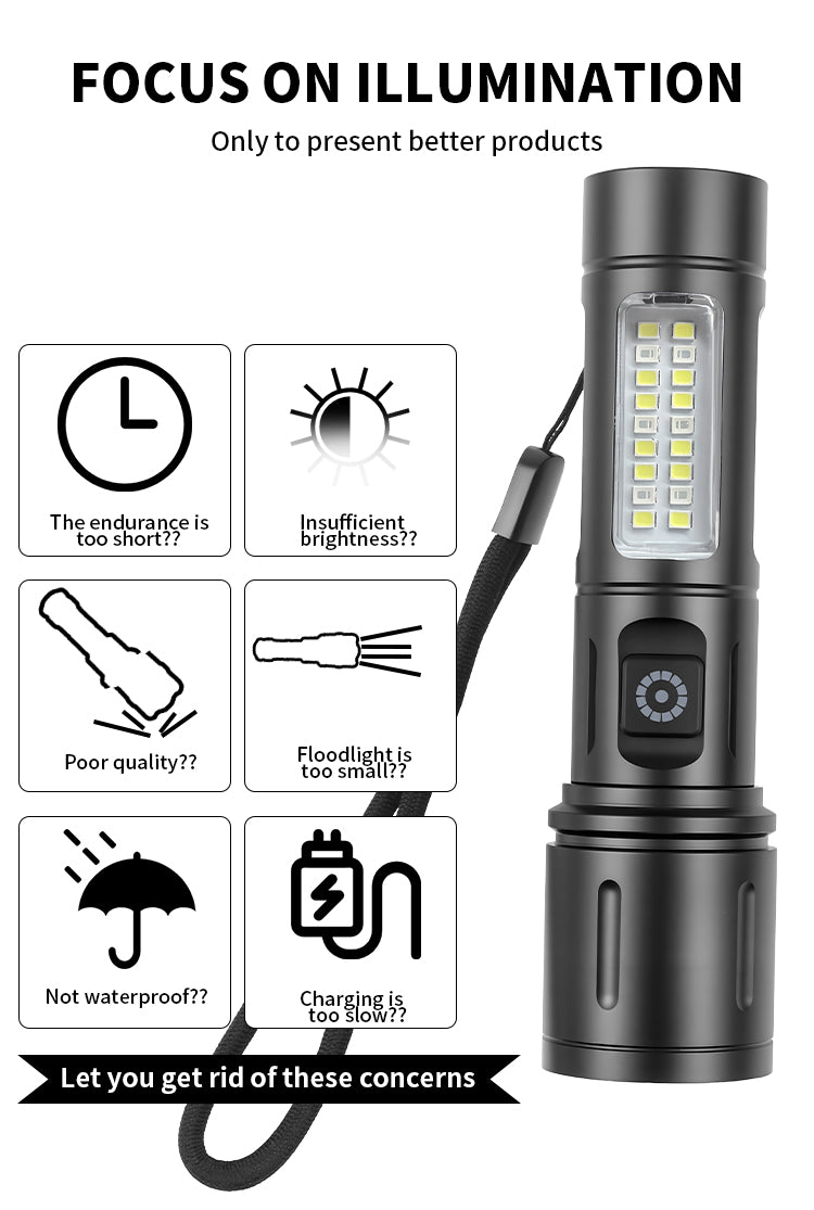 USB Rechargeable Powerful LED Flashlight Light High Power LED Telescopic Zoom Portable Torch Outdoor Riding Camping Lantern