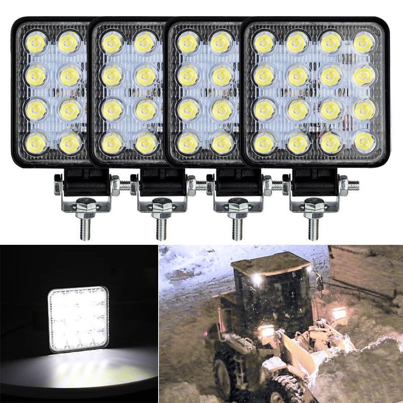 مصباح LED عالي الطاقة للسيارة ومركبة العمل ومصباح أمامي 48 وات و16 مصباح LED لإضاءة الدراجات النارية وفحص أضواء الطرق الوعرة والملحقات