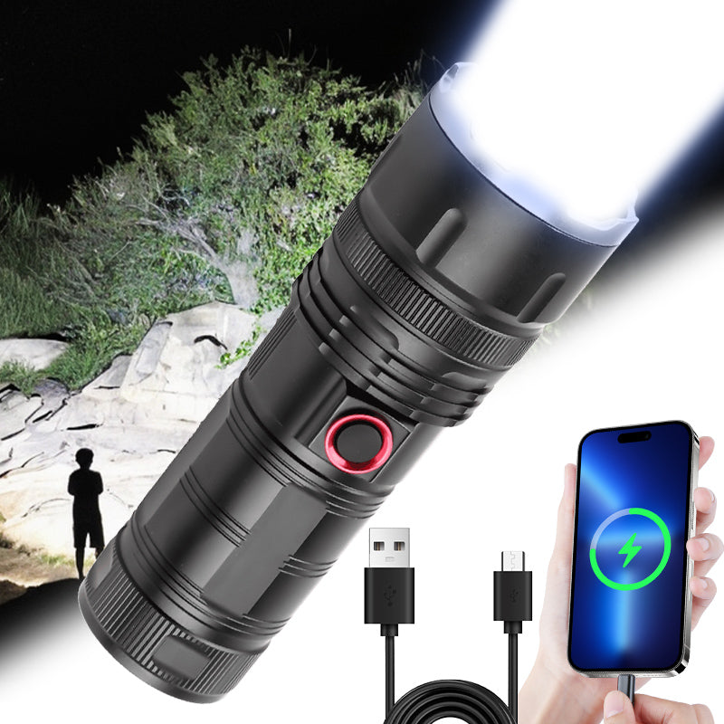 Outdoor Portable Rechargeable Led Flashlights High Power Super Bright Emergency Self Defense Hard Light Camping Hand Torch Light