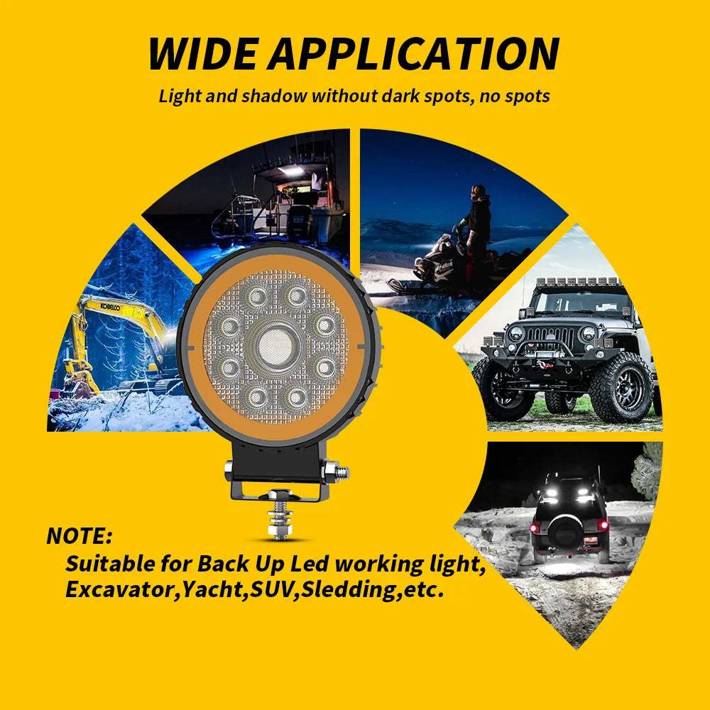4 Inch 48 LED Circle Floodlight 9-36V Car Work Light For Jeep Truck Boat Tractor ATV Offroad 4X4 Barra LED Headlight