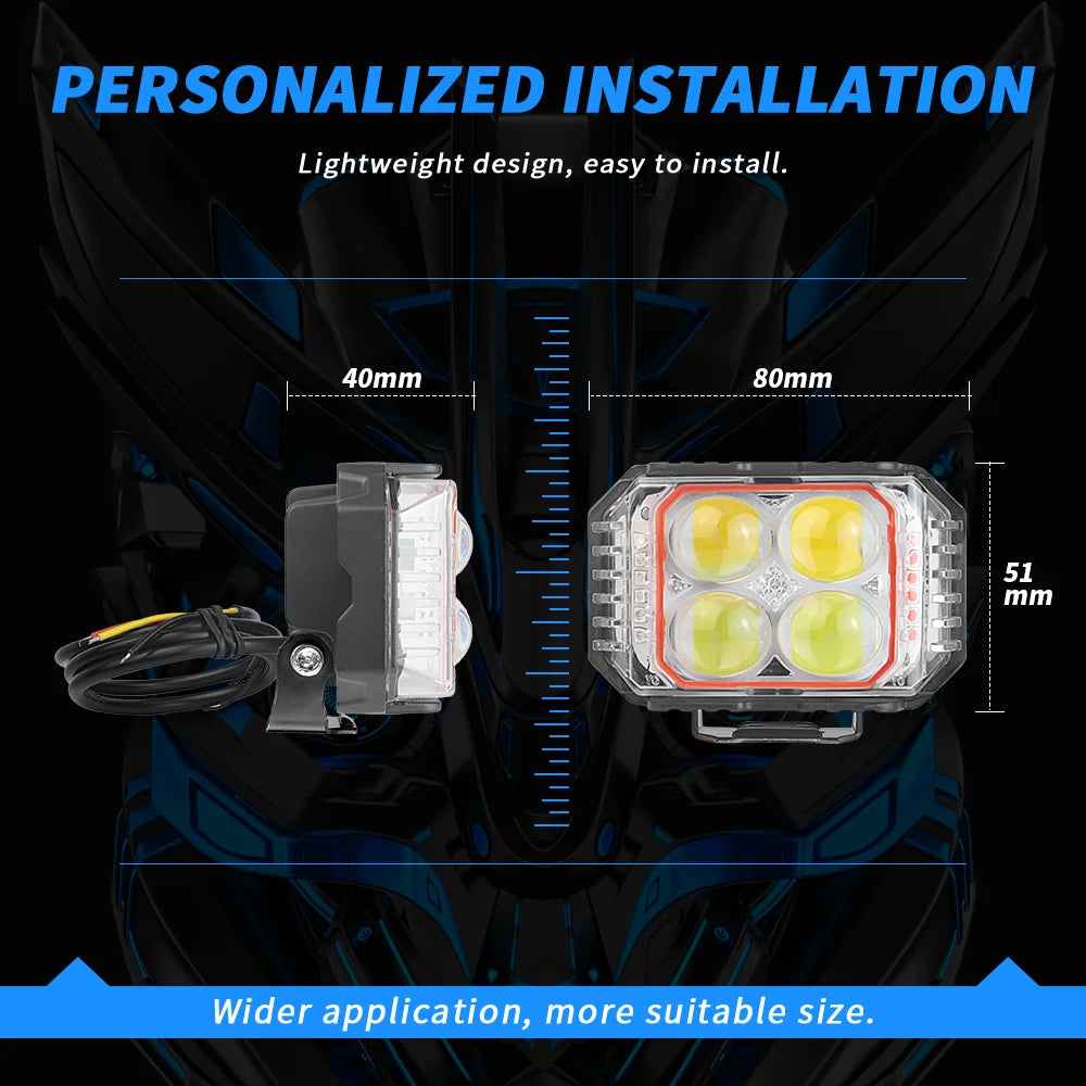 Motorcycle LED light mini headlamp fog lights Super Bright Spotlight Dual Color White Yellow light with Red blue Flash lamp