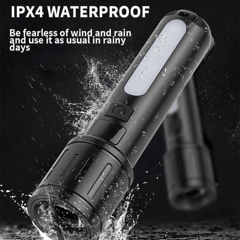 LED Flashlight Telescopic Zoom Dual Color Side Lights Fast Charge Aluminum Alloy Waterproof Outdoor Camping Emergency Light