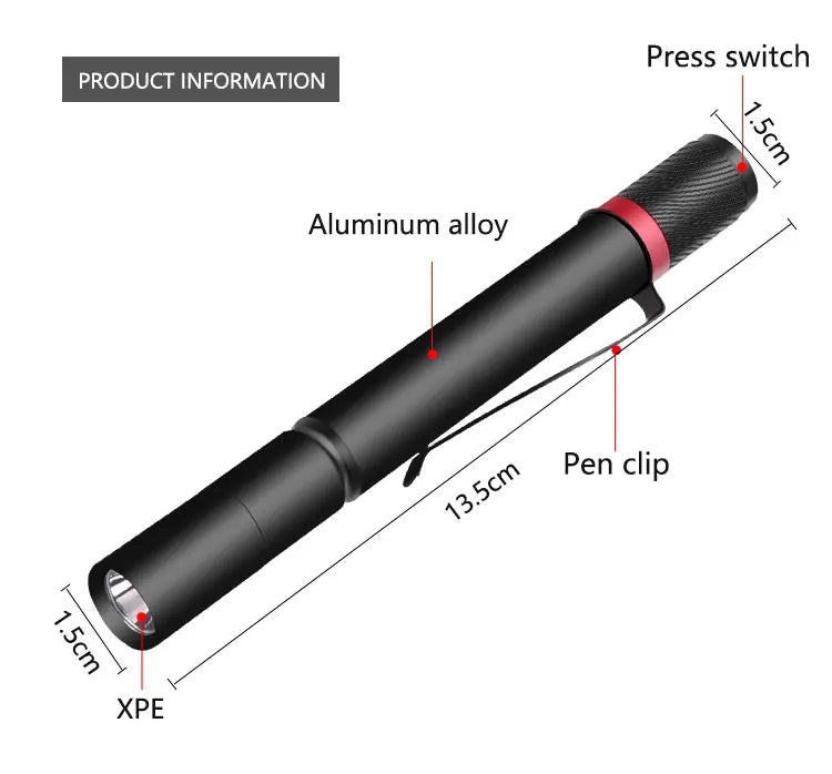8000LM Portable Pen Light Keychain Mini Flashlight Pocket LED Torch Pen Clip LED Flashlight Hand Light Use AAA Battery