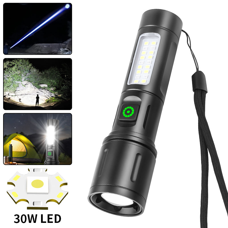 USB Rechargeable Powerful LED Flashlight Light High Power LED Telescopic Zoom Portable Torch Outdoor Riding Camping Lantern