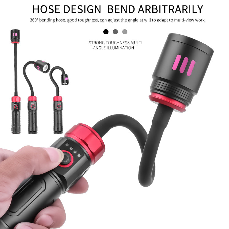 Outdoor LED Work Light Flexible Gooseneck Flashlight with Strong Magnet Type-C Rechargeable Torch for Camping BBQ Lamp