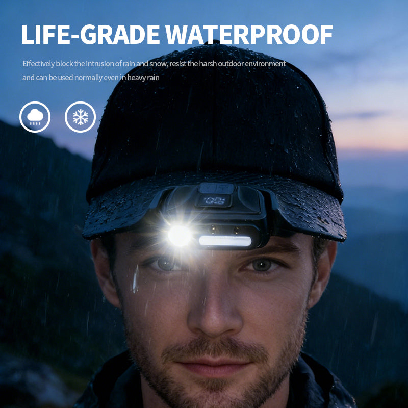 Multifunctional Portable Cap Light XTE+RGB LED Motion Sensor Rechargeable Hat Lamp with Battery Display Headlamp M926