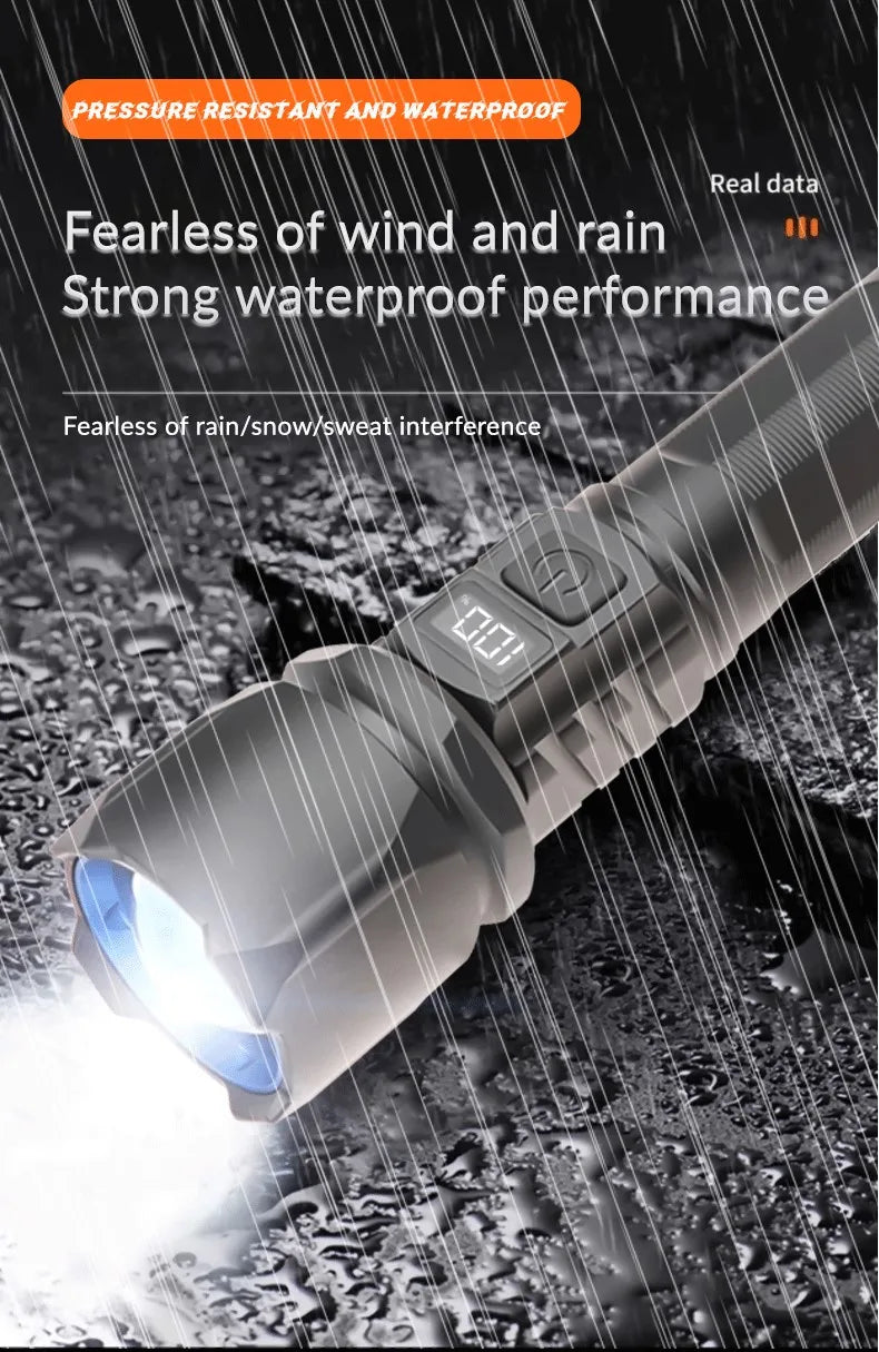 30W Long Range Flashlight 1000 Lumens Tactical Digital Power Display Aluminum Alloy LED Fluorescent Portable Outdoor Torch