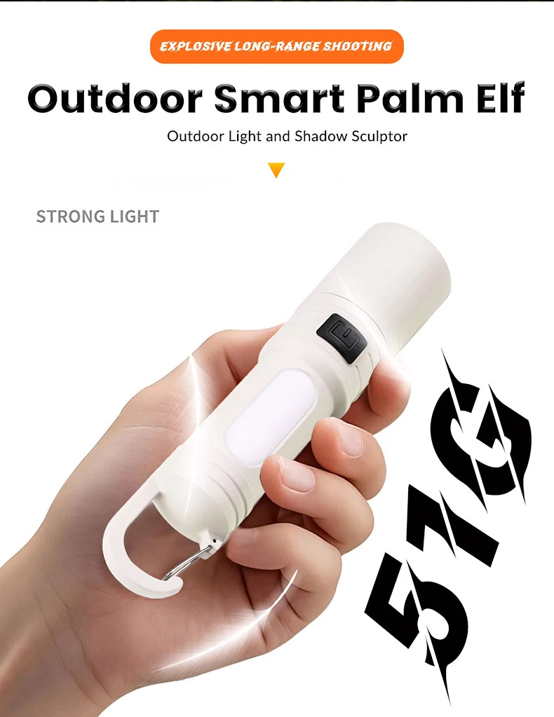 Strong and ultra bright long-range flashlight with adjustable zoom and multiple levels of focus, floodlight, and long-range las