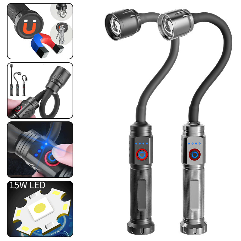 Magnetic LED 360° Rotation Lamp Head Flashlight Aluminum Alloy Rechargeable Work Torch Inspection Outdoor Garage Camping Lights