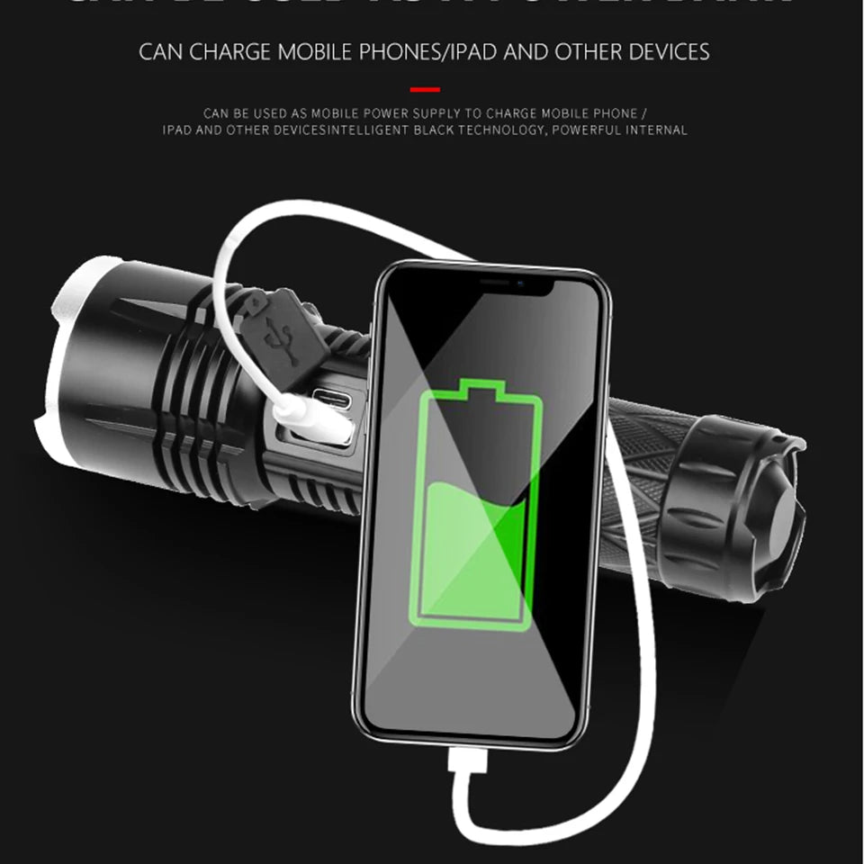 XHP90.2 Led Flashlight Rechargeable Powerbank 18650 26650 Battery Torch Aluminum Zoomable Waterproof Lantern High Quality 4-core