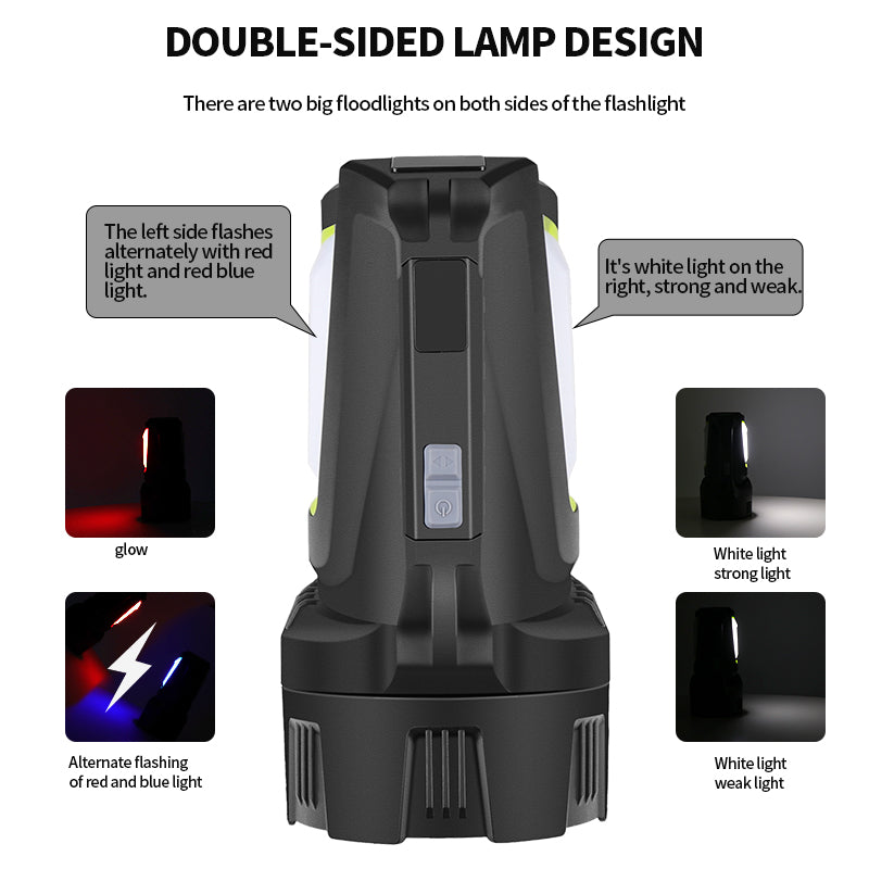 High Power Rechargeable Led Flashlight Work Camping Torch With Cob Side Light Lightweight Outdoor Lighting ABS Material