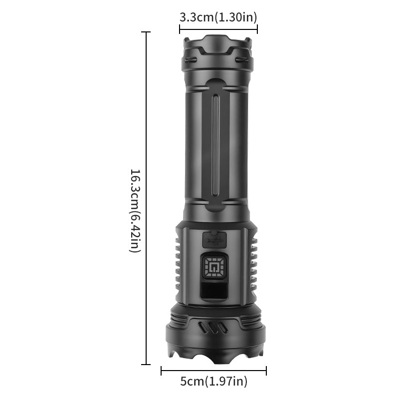 Digital Display Type-c Rechargeable Attack Head Flashlights with Side Light for Emergency Camping Torch Light