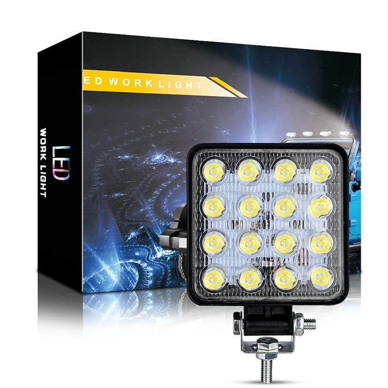 مصباح LED عالي الطاقة للسيارة ومركبة العمل ومصباح أمامي 48 وات و16 مصباح LED لإضاءة الدراجات النارية وفحص أضواء الطرق الوعرة والملحقات