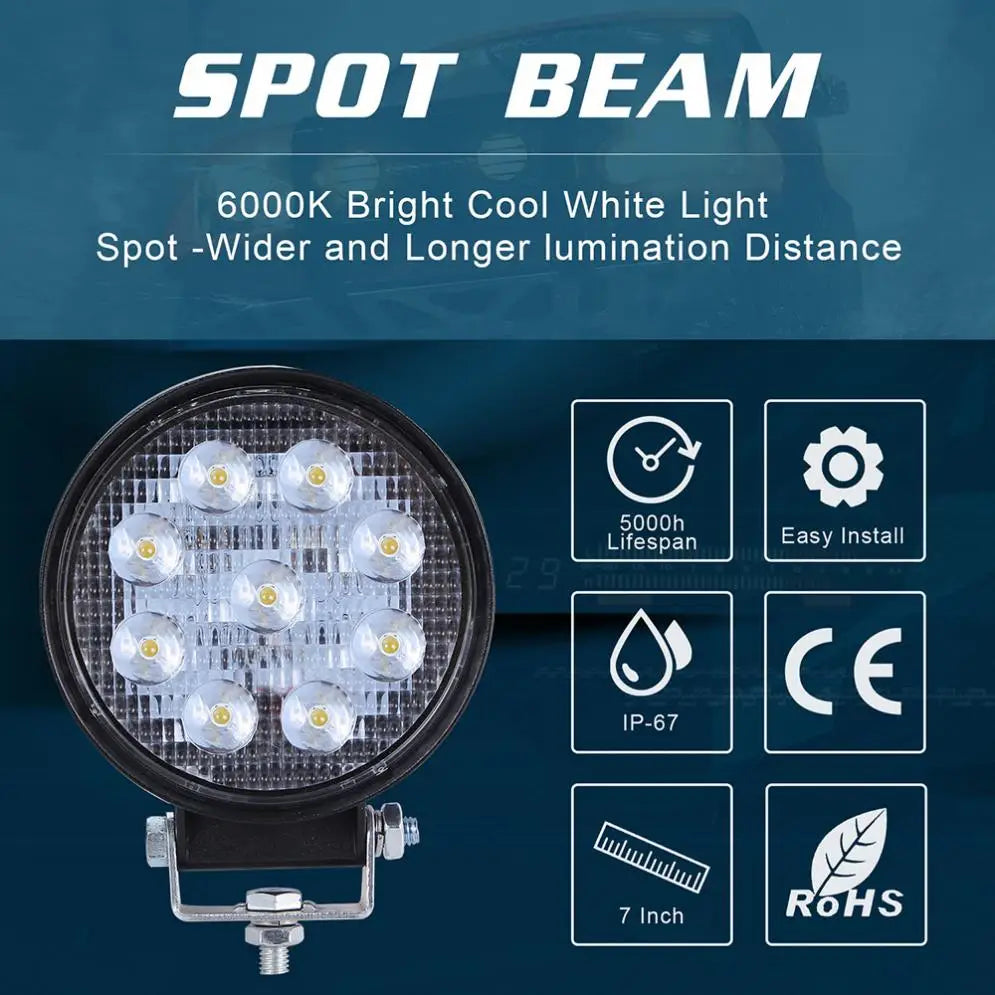 Round Waterproof LED Work Light for Off-Road Suv Boat 4X4 Jeep Truck