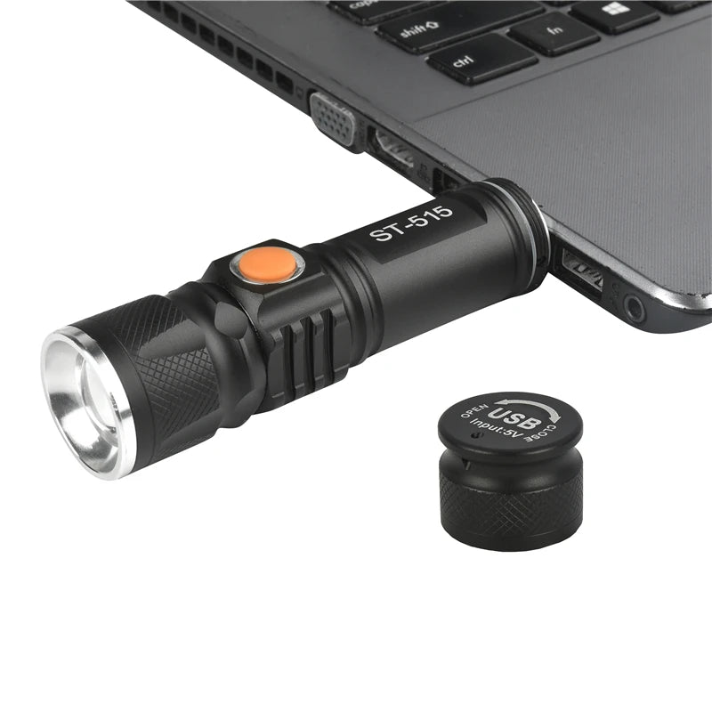 Aluminum alloy LED flashlight outdoor portable night fishing strong light flashlight USB charging handheld flashlight