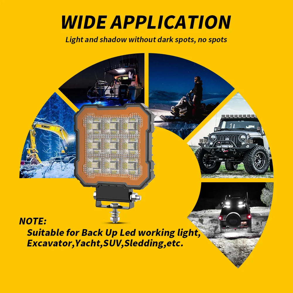 4 Inch Black Knight Square Floodlight 9-36V Car Work Light For Jeep Truck Boat Tractor ATV Offroad 4X4 Barra LED Headlig