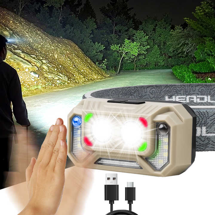 LED Induction Super Bright Headlight Built-in Battery Rechargeable Waterproof Portable Headlamp Outdoor Camping Fishing Light