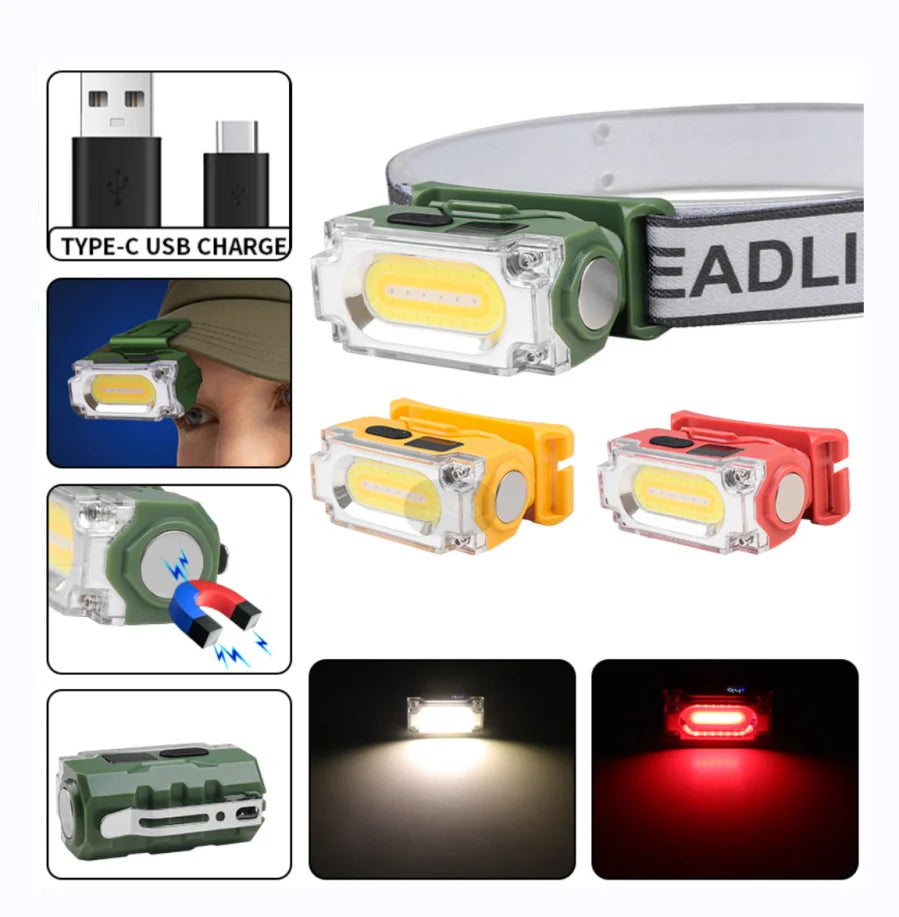 Super Bright Magnetic Headlamp 3 Light Source Hat Clip Lamp Outdoor Hiking Camping Work Head-mounted Light with Digital Display
