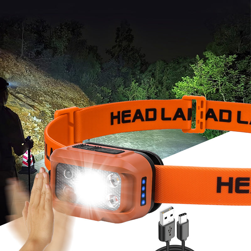 Multifunctional LED Headlamp Super Bright 400LM Motion Sensor 3-Color Light USB-C Rechargeable 45 Adjustable Portable Headlight F52