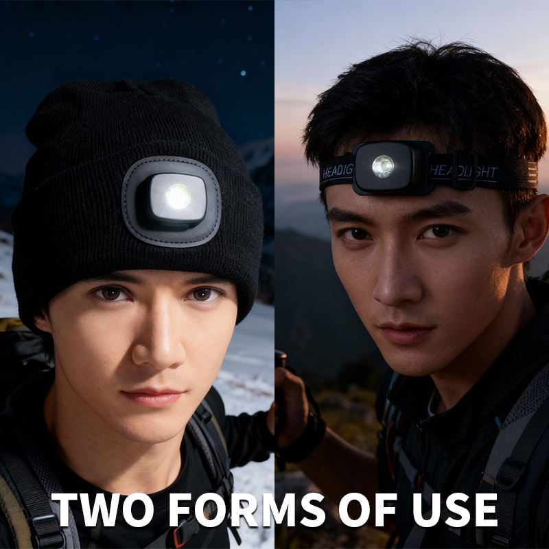 LED Lighted Beanie Hat USB Rechargeable Unisex Warm Winter Knitted Cap Headlamp Flashlight For Night Running Cycling
